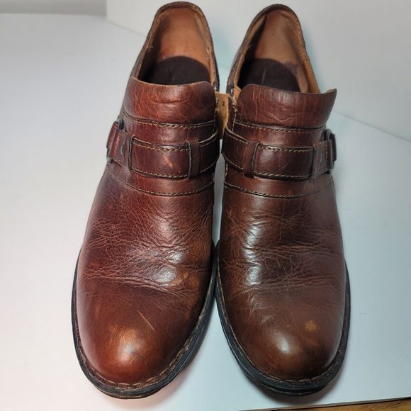 Born Women's Haddon Brown Leather Slip-On Low Ankle Block Heels Booties US 10 - Picture 4 of 13